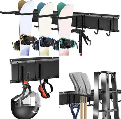 Produktbild von Famanu Wandregal für Garten und Garage - 10-teilig mit 6 Haken, schwarz
