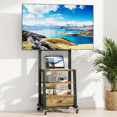 Productafbeelding van TV Standaard Verstelbaar 32-55 Inch - Beugel en Lade - Rustiek Bruin
