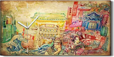 Produktbild von Wohnzimmer-Bild Leinwand Uhr Quarz 60x30 Japanische Kunst und Kulturzeichnung - weiße Hände