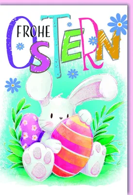 Produktbild von Ostern - Karte mit Umschlag - Häschen mit gestreiftem Ei