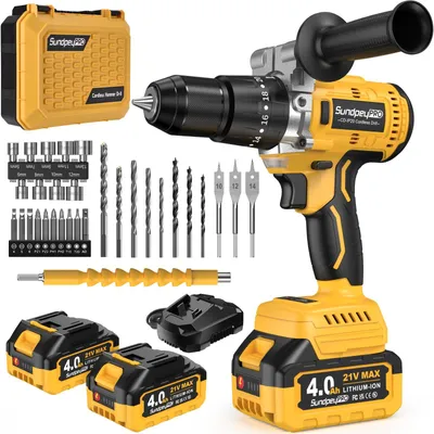 Immagine prodotto di Trapano avvitatore a batteria brushless - 21 V - Coppia 120 Nm - 2 batterie da 4,0 Ah - Trapano a percussione - Metallo - Giallo