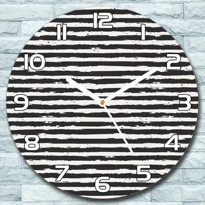 Produktbild von Wanduhr aus Glas Rund fi 30 Weiß-schwarze Streifen Quarz Deko Wohnzimmer Büro