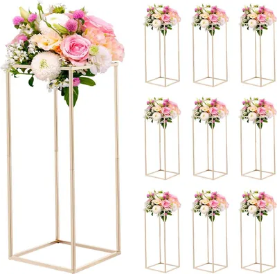 Produktbild von Blumenständer Set - Rechteckige Metall-Dekosäule - Set 10 Stück - Maße 25x25x60 cm - Verdeckte Schrauben - Für Hochzeiten, Partys, Tischdeko