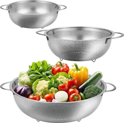 Produktbild von Riokem Keukenzeef, verpakking 3, 3-teilig, Rostfreier Stahl, 24 cm/27,5 cm/34 cm, ideal für Obst und Gemüse, pastazeef