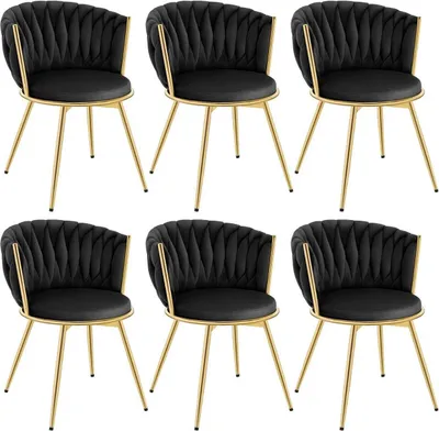 Produktbild von WOLTU Esszimmerstühle, Metallrahmen, ergonomisch, 360° drehbar, Samtsitz : Schwarz 6 Farbe: Schwarz Stückzahl: 6