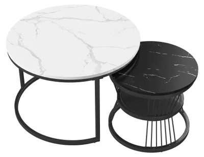 Obrázek produktu pro Konferenční stolek, kulatý design, moderní, stohovatelný, černobílý – B