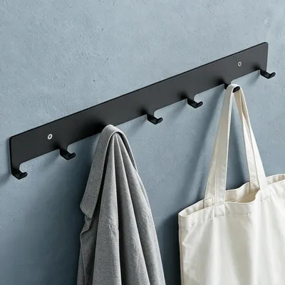 Produktbild von Mai & Mai Kleiderhaken Garderobenhaken zum Bohren oder Kleben, Wandhaken mit 7 Haken, Garderobenleiste Wandgarderobe 50cm Schwarz Stalo-17