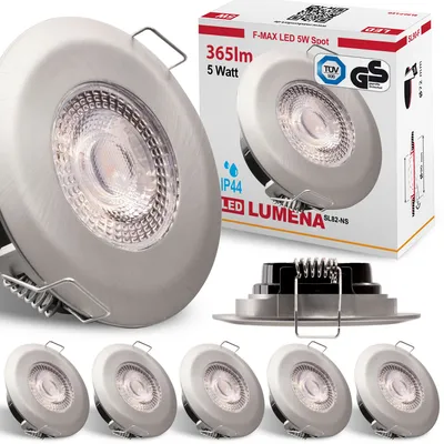 A collage of LED downlights and their packaging.