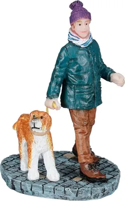 Produktbild von Weihnachtsdekoration Miniaturfigur 'Winterspaziergang' mit Mann und Hund 5x4x7cm