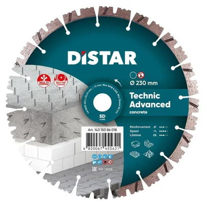 Imagen del producto de Disco de corte diamantado Distar de 230 mm, línea Technic Advanced, modelo 1A1RSS