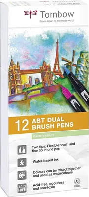 Image de Stylos pinceaux à double pointe, ensemble de 12, couleurs pastel, multicolores
