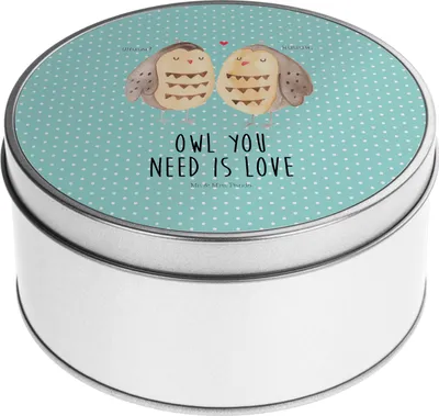 Produktbild von Mr. & Mrs. Panda Kaffeedose Eulen Liebe - Türkis Pastell - Geschenk, Dose, zuckerdose, Eule, Blechdose, Liebesspruch, Vorratsdosen, Pärchen, Blechbüchse