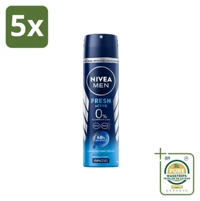 Obrázok produktu pre 5 kusov NIVEA MEN Fresh Active, antiperspirant vo forme spreju, 150 ml – balenie