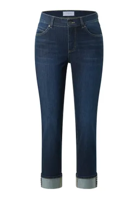 Produktbild von ANGELS Damen Jeans Cira Glow 7/8 Slim Fit – Dunkelblau – Ankle Jeans mit Strasssteinen & Turn-Up Saum, Gr. 40
