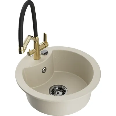 Zdjęcie produktu dla Mexen Diego zlewozmywak granitowy 1-komorowy z baterią kuchenną Duo, beżowy - 6512-69-671701-57-B
