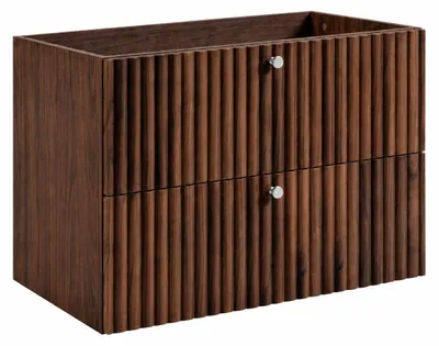 Productafbeelding van Badkamerkast met wastafeluitsparing, 80 cm breed, eikenhout met notenfineer, handgrepen in drie kleuren, afmetingen: 80 x 44,4 x 57 cm, AI-gegenereerde afbeelding