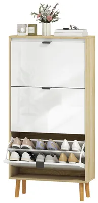 Produktbild von Schuhschrank, schmaler Schuhschrank, 3 Klappschubladen, Hochglanztš¹r, 60 x 24 x 127 cm, wei?
