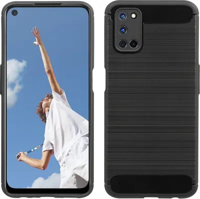 Produktbild von cofi1453® Silikon Hülle Bumper Carbon kompatibel mit Oppo A52 Case TPU Soft Handyhülle Cover Schutzhülle Schwarz