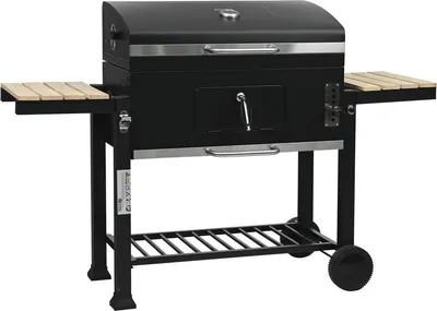 Image de Barbecue charbon avec tablettes latérales et grilles réglables "Marquis" - Noir