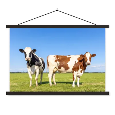 Produktbild von MuchoWow® Textilposter Kühe - Bauernhof - Gras - Natur - Tiere 120x80 cm mit schwarzem Rahmen - Wanddeko