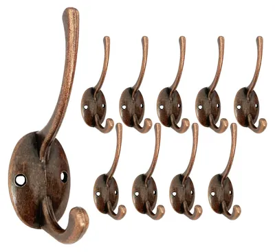 Produktbild von 10 Vintage-Garderobenhaken aus Kupfer, Doppelhaken, antike Metallhaken für Schlafzimmer, Badezimmer, Küche, Büro