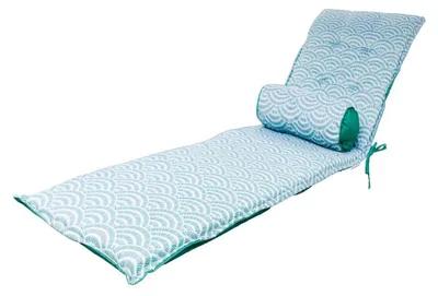 Produktbild von Set Kissen für Sonnenliege und Nackenrolle 195x60x5cm & 45x18cm Grünes Fächermuster