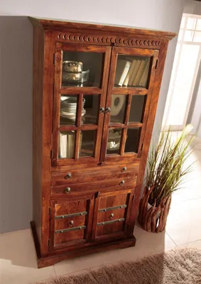 Produktbild von MASSIVMOEBEL24 Vitrine Akazie 94x50x195 nougat lackiert OXFORD #452