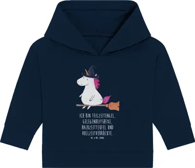 Produktbild von Mr. & Mrs. Panda Organic Baby Hoodie Einhorn Hexe 12. - 18. Monat - French Navy - Geschenk, Frau, Kapuzensweatshirt, Freundin, Unicorn, Teufel, Engel, Kapuzenshirt