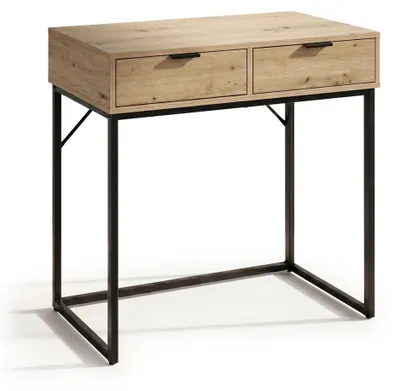 Immagine prodotto di Tavolo consolle stile loft ELANO 2 cassetti 80 cm Rovere Artisan Gambe nere