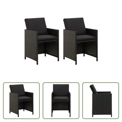 Produktbild von The Living Store Gartenstühle mit Kissen 2 Stk. Poly Rattan Schwarz