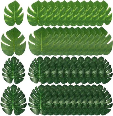 Obrázek produktu pro Umělé tropické listy Monstera – dekorace, 48 kusů, zelené, dekorace ve stylu pláže a džungle