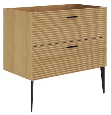 Produktbild von Waschtischunterschrank geriffelt auf Füßen - 2 Schubladen - Natur hell - 80 cm - SARONE