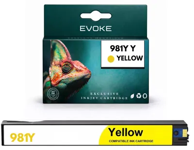 Immagine prodotto di Cartucce d'inchiostro Evoke, compatibili con la stampante HP 981Y L0R15A, colore giallo, capacità 190 ml, resa di 16.000 pagine, compatibili con i modelli PageWide E55650, MFP E58650, 556, 586, Immagine generata dall'IA