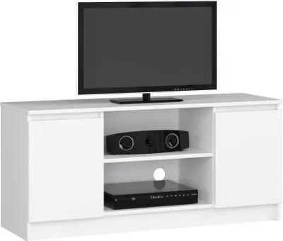 Produktbild von TV Schrank AKORD Fernsehkommode 120 cm Weiß 2 Türen 2 Ebenen B120 x H55 x T40 cm