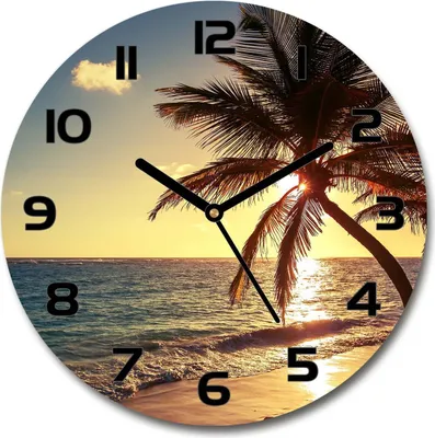 Produktbild von Wanduhr aus Glas 30fi Glasbild Glasuhr Gehärtetes Glas - schwarze-zeiger - Tropical beach