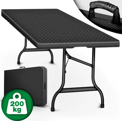 Produktbild von tillvex skládací zahradní stůl ratanového vzhledu 180x75cm | bufetový stůl s rukojetí | skládací stůl na zahradní terasu a balkon | kempingový stůl pro 6 osob
