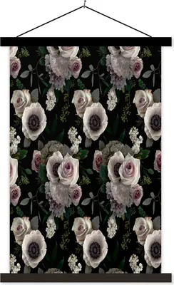 Produktbild von MuchoWow® Textilposter Blumen - Rose - Anemone 60x90 cm mit schwarzem Rahmen - Poster Wohnzimmer