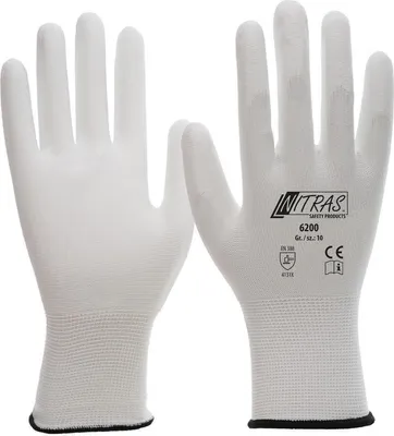 Produktbild von NITRAS Nylon-PU-Handschuh VICE 6200 weiss silikonfrei Gr. 11/XXXL, Schutzstufe:EN 388, Größe:10