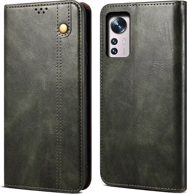 Produktbild von Xiaomi 12 Pro Hülle, Leder Flip Brieftasche Schutzhülle für Xiaomi 12 Pro Grün
