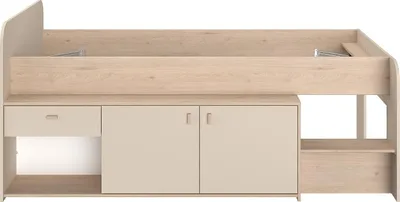 Produktbild von Hochbett 90 x 190/200 cm mit Kommode - Beige und Natur - LUNOBI