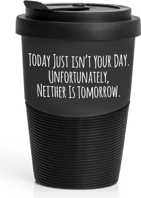 Produktbild von Pechkeks - Misfortune Cookies - Kaffee Thermobecher to go Travel Mug Porzellan mit Deckel, Spruch "TODAY ISN'T YOUR DAY", Größe 300ml, matt schwarz
