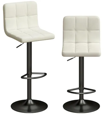 Immagine prodotto di Set 2 Sgabelli da Bar 39,5x44x88-110 cm Regolabili con Poggiapiedi in Finto cuoio e Acciaio Crema
