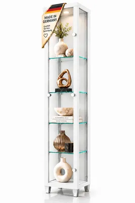 Produktbild von AGIONDA Standvitrine Sammlervitrine Weiß mit LED, 1 Glastür und 4 Glasböden, 172 cm