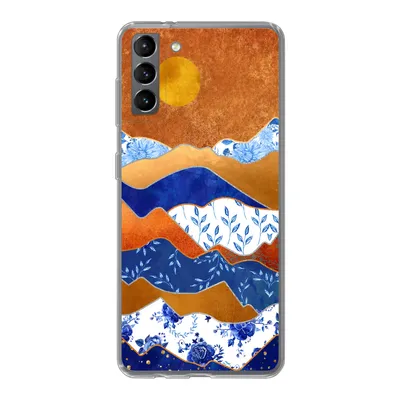 Produktbild von MuchoWow® Handyhülle Schutzhülle Hülle für Samsung Galaxy S21 Plus Delfter Blau - Gold - Blumen Silikon Softcase Handy Hülle - Handy-Tasche