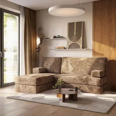 Produktbild von Masseno Ecksofa NOTIA mit Schlaffunktion, Modulares Schlafsofa aus Schaumstoff, Klappbares Bodensofa - Beige, TILIA 17
