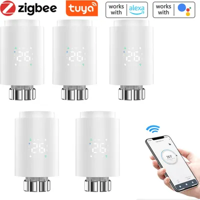 Produktbild von 5X Smart Heizkörperthermostate Thermostatventil Extrem leiser Schnellheiz Heizkoerperventil APP-Steuerung Kompatibel mit Alexa Google Assistant Kindersicherung Thermostat Heizung LED-Anzeige,Weiß