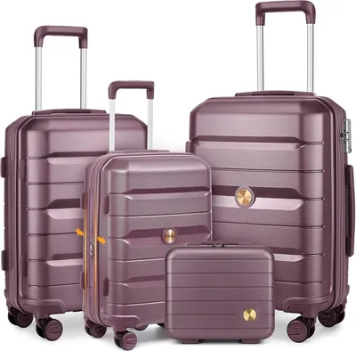 Produktbild von Hartschalenkoffer Set 4-teilig S/M/L/XL Rollkoffer Handgepäck 100% PP Lila mit TSA Schloss und 360° Doppelrollen