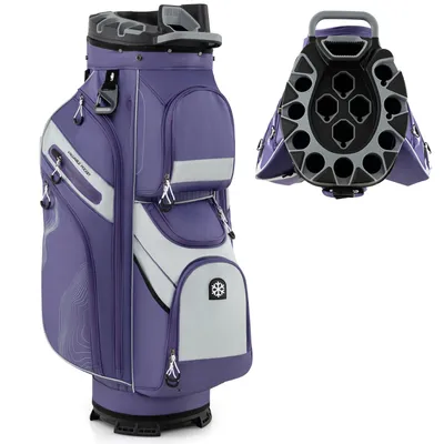 Image de Sac de golf COSTWAY, sac de golf chariot léger avec housse de pluie, 11 poches, 14 séparations & sangle de transport, sac de golf portable, sac pour voiturette de golf, violet