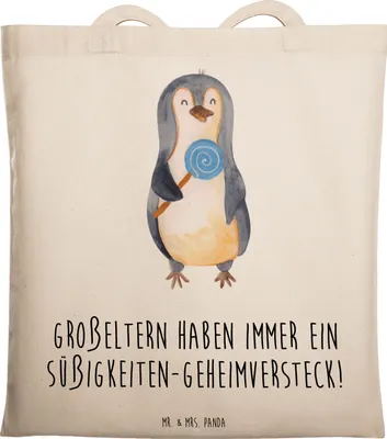 Produktbild von Mr. & Mrs. Panda Schultasche Großeltern Süßigkeiten - Transparent - Geschenk, Weihnachten, Tasche, Tote Bag, Beutel, Geschenke, Enkelkinder, Stoffbeutel, Shopping