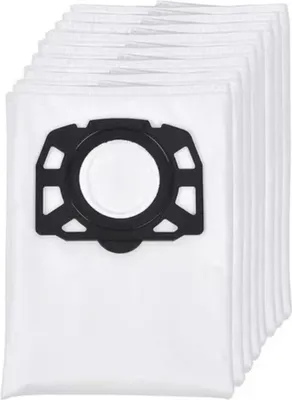 A stack of white vacuum cleaner bags with black plastic connectors.